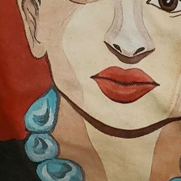 Frida Kahlo Y2K Portrait Denim Trucker Jacket Hand Painted Women L XL / Men M - Picture 15 of 16